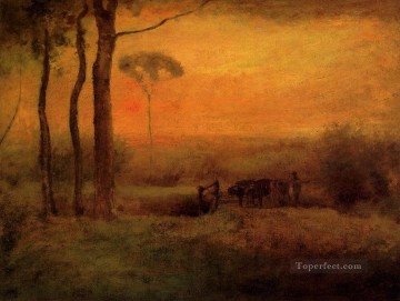 tonalism tonalist Painting - Pastoral Landscape At Sunset Tonalist George Inness